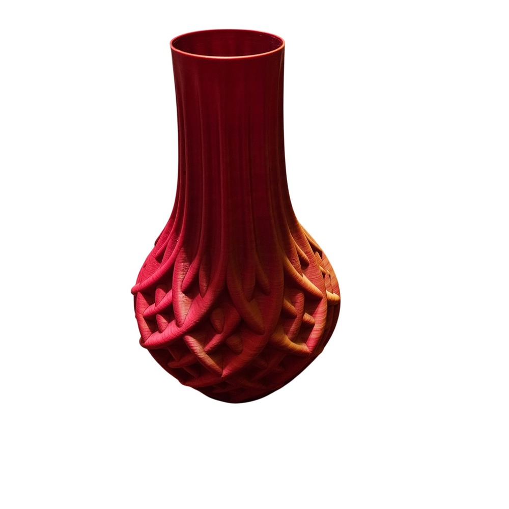 3D Printed Geometric Lattice‎ Vase Red Orange Gradient Decor 9.5 Inch